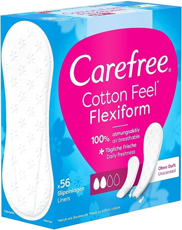 Wkładki higieniczne, 56 szt. - Carefree Cotton FlexiForm Unscented — Zdjęcie N4