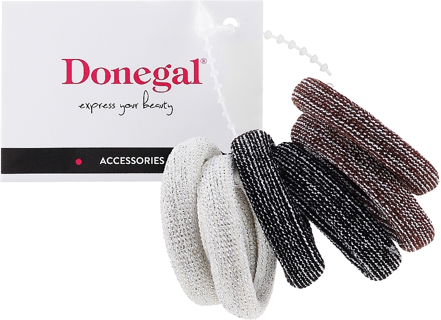 Zestaw gumek do włosów Fashion Jewelry FA-5623, ciemny brąz, brąz, szary - Donegal — Zdjęcie N1