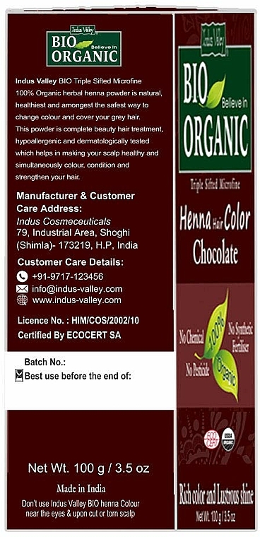 Naturalna farba do włosów na bazie henny - Indus Valley Bio Organic Henna Hair Color — Zdjęcie N2