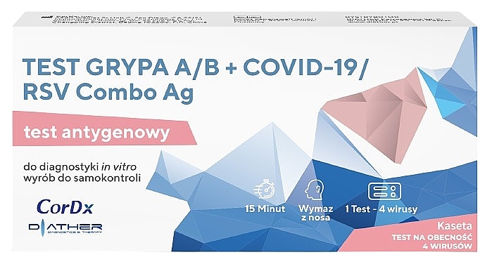 Szybki test na obecność antygenów grypy A/B+COVID-19/RSV - Diather Diagnostics & Therapy Test Grypa A/B + COVID-19/RSV Combo Ag — Zdjęcie N1