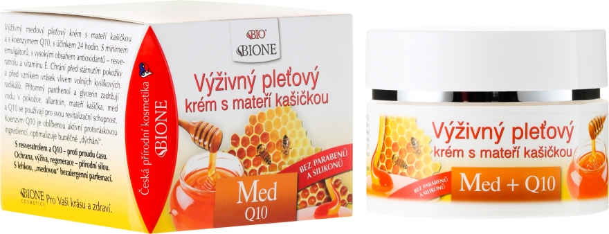 Odżywczy krem do twarzy z mleczkiem pszczelim - Bione Cosmetics Honey + Q10 Cream — Zdjęcie N1