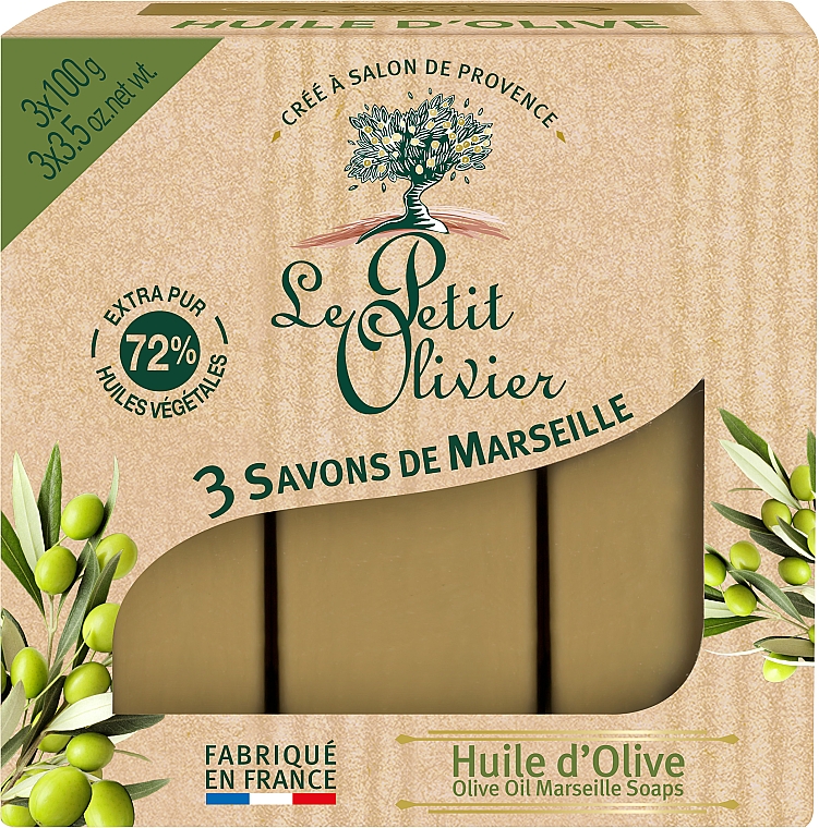 Zestaw 3 tradycyjnych mydeł francuskich Oliwa z oliwek - Le Petit Olivier 3 traditional Marseille soaps Olive oil — Zdjęcie N1