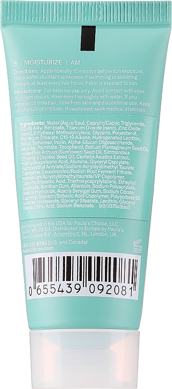 Mineralny krem przeciwsłoneczny do twarzy - Paula's Choice Calm Barrier Protect Mineral Sunscreen Broad Spectrum SPF30 — Zdjęcie N2