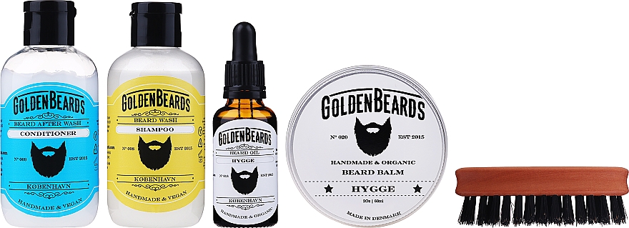 Zestaw - Golden Beards Starter Beard Kit Hygge (balm/60ml + oil/30ml + shm/100ml + cond/100ml + brush) — Zdjęcie N2