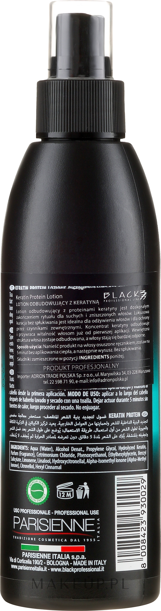 Regenerujący lotion do włosów zniszczonych z keratyną - Black Professional Line Keratin Protein Restructuring Lotion — Zdjęcie 200 ml