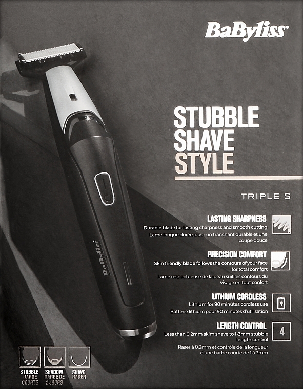 Trymer do brody i wąsów, T880E - BaByliss Stubble Shave Style Triple S — Zdjęcie N2