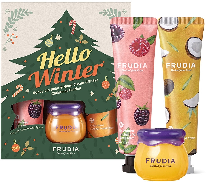 Zestaw - Frudia Hello Winter Honey Lip & Hand Cream Gift Set Christmas Edition (lip/balm/10ml + h/cr/2x30g) — Zdjęcie N1