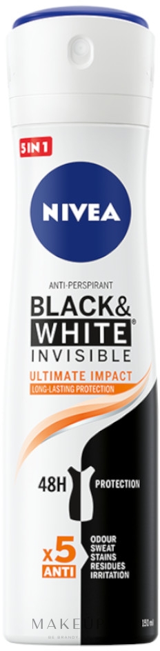 Antyperspirant w sprayu 5 w 1 - NIVEA Black & White Invisible Ultimate Impact 5in1 Anti-Perspirant Spray — Zdjęcie 150 ml