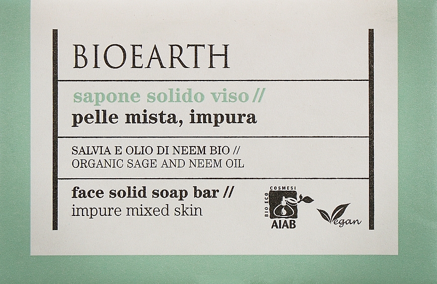 Mydło do rąk i ciała Szałwia i neem - Bioearth Sage & Neem Face Solid Soap Bar 