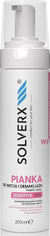 PREZENT! Pianka do mycia i demakijażu twarzy i oczu do skóry wrażliwej - Solverx Sensitive Skin Cleansing Foam — Zdjęcie N1