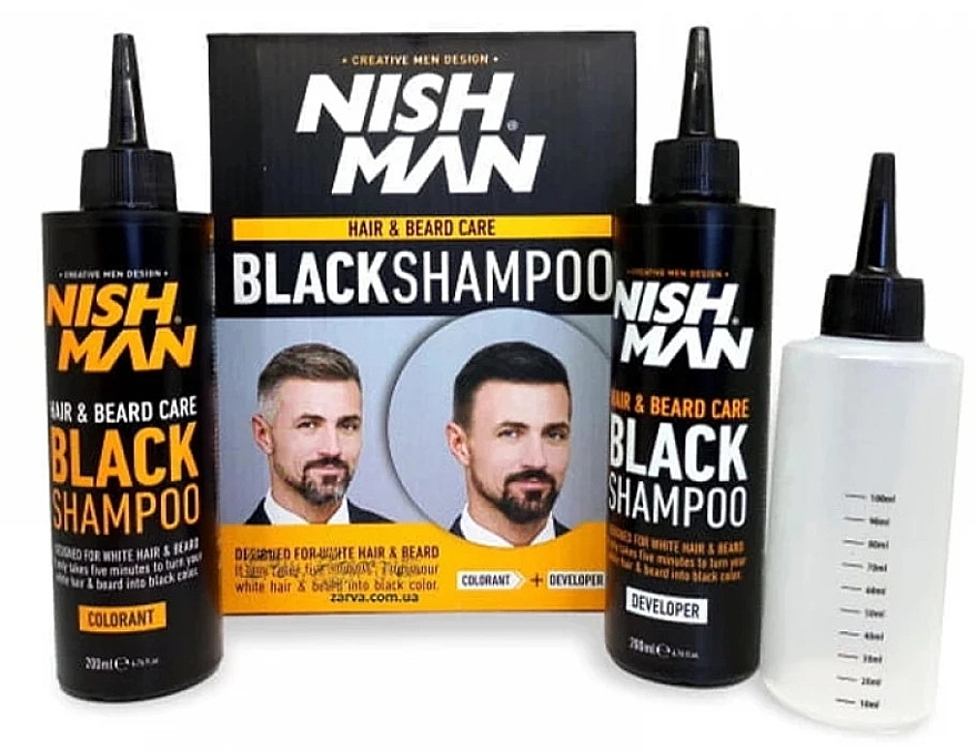 Szampon koloryzujący do siwych włosów - Nishman Hair&Beard Care Black Shampoo Bundle — Zdjęcie N1