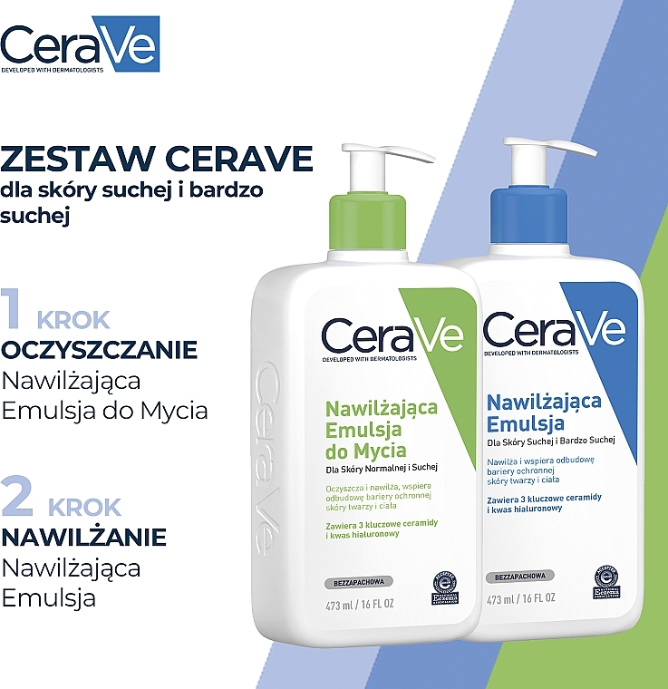 Zestaw do suchej i bardzo suchej skóry - CeraVe (emulsion/473ml + milk/473ml) — Zdjęcie N3