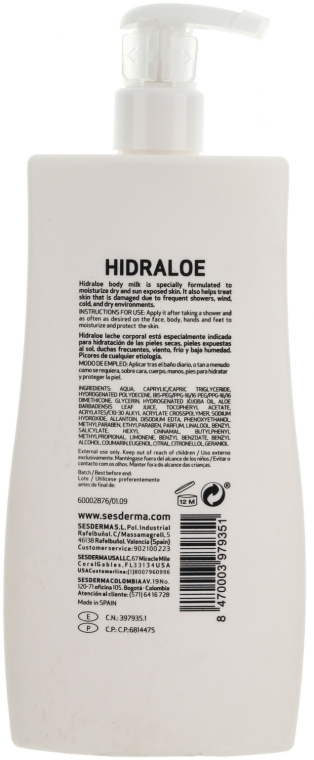 Nawilżające mleczko do ciała - SesDerma Laboratories Hidraloe Body Milk — Zdjęcie N2