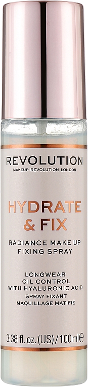 Nawilżający i rozświetlający spray utrwalający - Makeup Revolution Hydrate & Fix Setting Spray