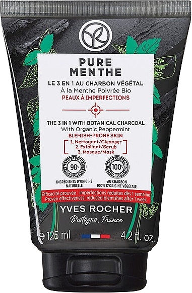 Oczyszczająca maska-peeling 3w1 z roślinnym węglem - Yves Rocher Pure Menthe The 3in1 With Botanical Charcoal — Zdjęcie N1