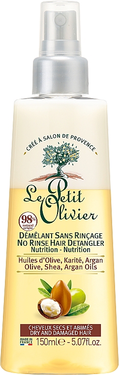 Regenerująca odżywka w sprayu do włosów suchych i zniszczonych - Le Petit Olivier Karite Argan Demelant Soins