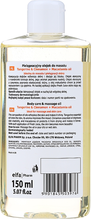 Olejek do pielęgnacji i masażu ciała Mandarynka, cynamon i olej arganowy - Fresh Juice Energy Tangerine&Cinnamon+Macadamia Oil — Zdjęcie N2