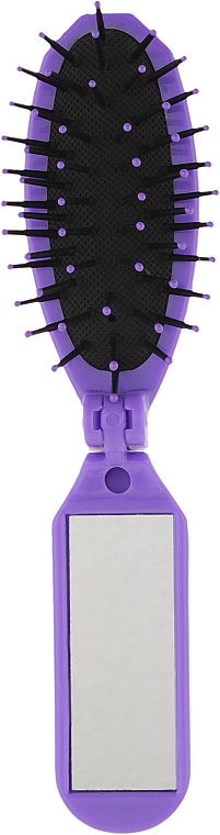 Składana szczotka do włosów z lusterkiem, 499426, fioletowy - Inter-Vion — Zdjęcie N1