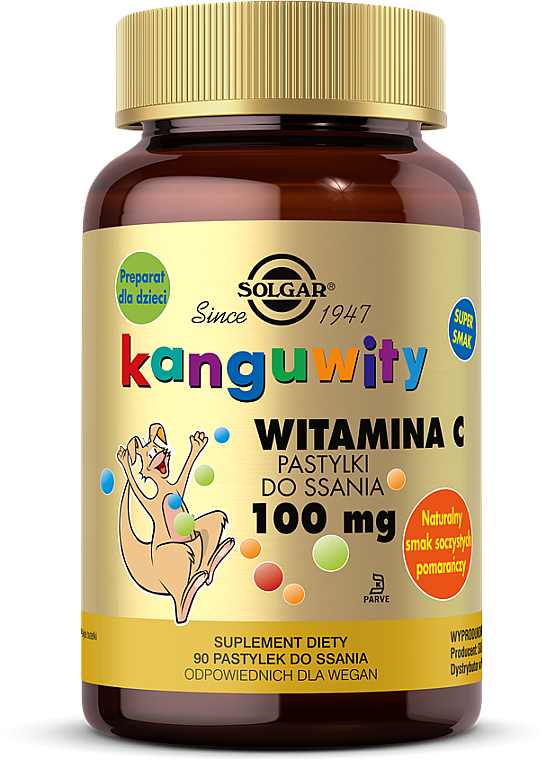 Kanguwity witamina C 100 mg do ssania o smaku pomarańczowym - Solgar — Zdjęcie N1