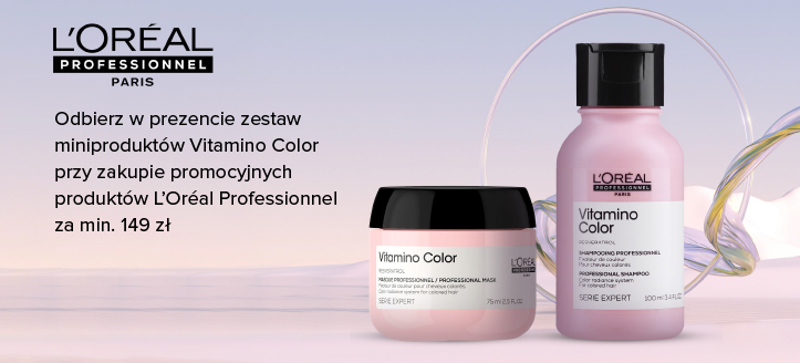Przy zakupie promocyjnych produktów L'Oréal Professionnel za min. 149 zł odbierz w prezencie zestaw miniproduktów Vitamino Color.