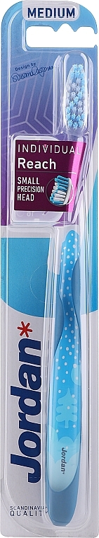 Szczoteczka do zębów z nasadką ochronną, średnia twardość, niebieska z jodełką - Jordan Individual Reach Toothbrush — Zdjęcie N1
