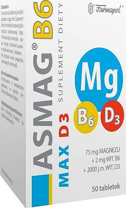 Suplement diety Asmag B6 Max D3, tabletki - Farmapol — Zdjęcie N1