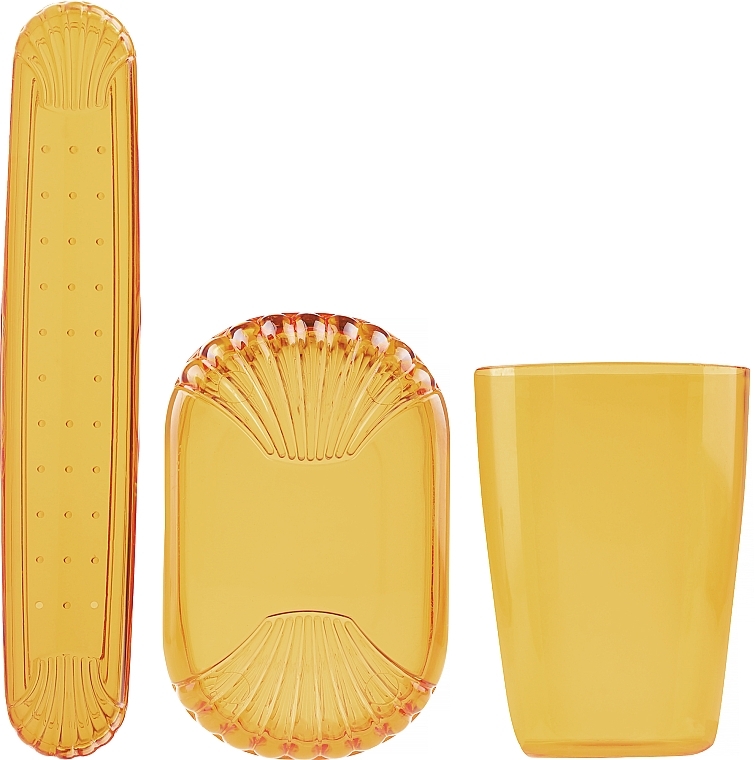 Zestaw podróżny, transparentny żółty - Sanel Comfort II (cup1/pcs + toothbr/case/1pcs + soap/case/1pcs) — Zdjęcie N1