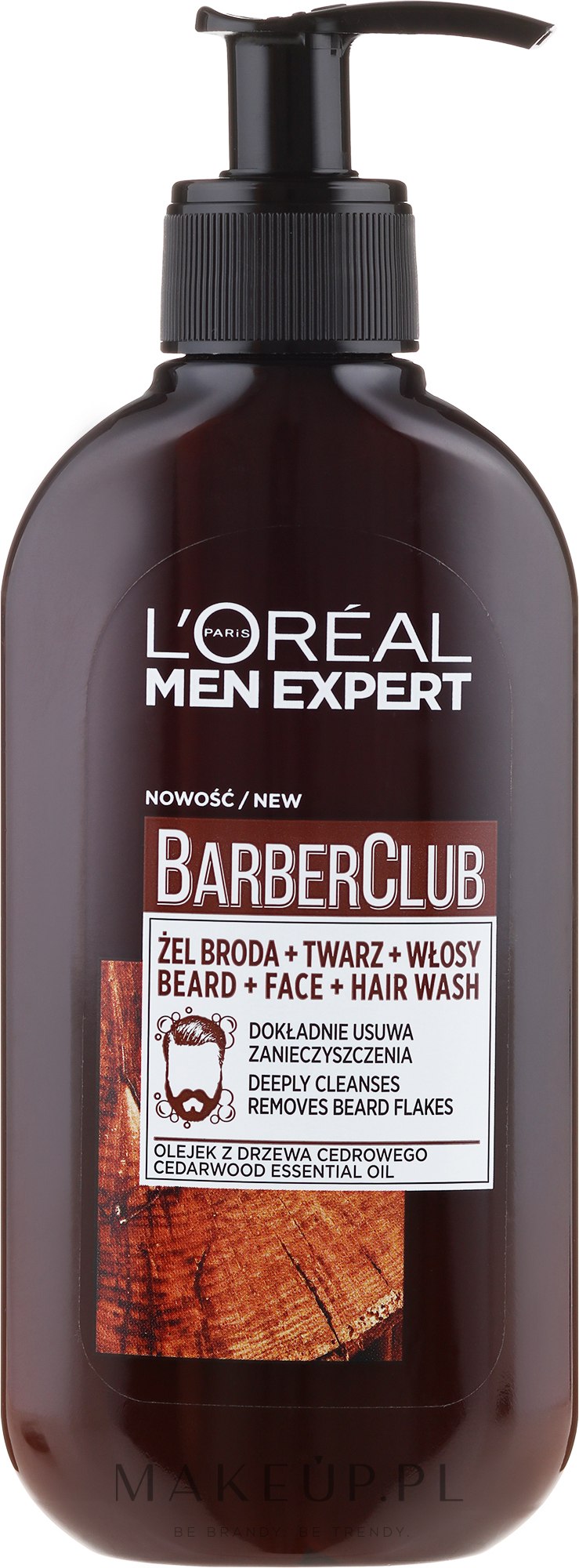 Oczyszczający żel 3 w 1 do mycia brody, twarzy i włosów z olejkiem z drzewa cedrowego - L'Oreal Paris Men Expert Barber Club — Zdjęcie 200 ml