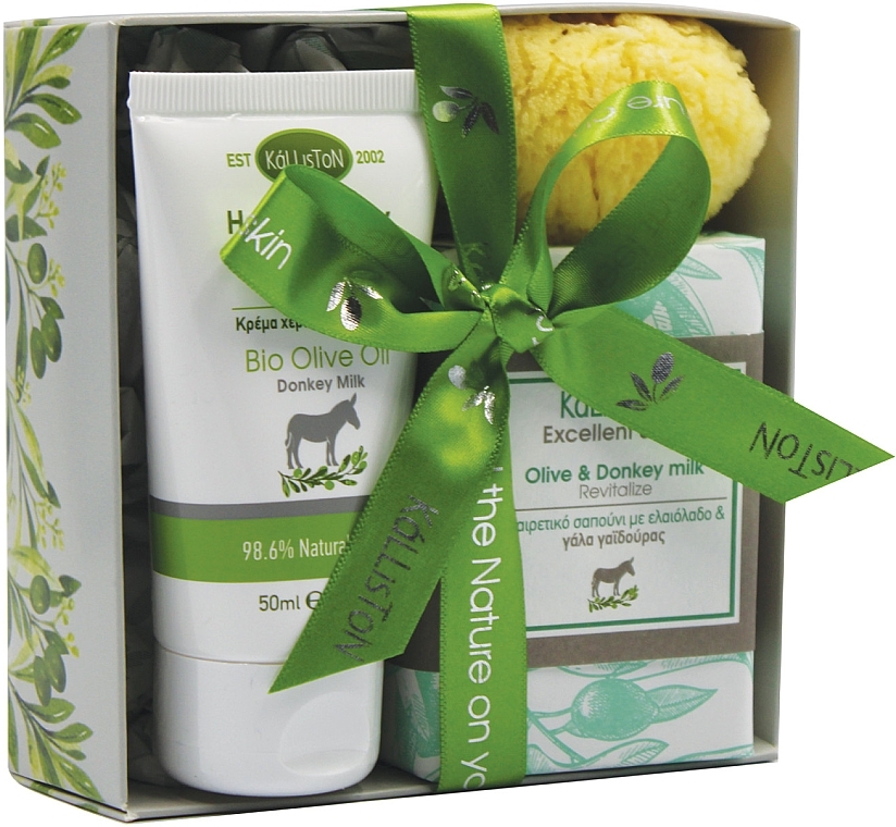 Zestaw - Kalliston Donkey Milk Gift Box (cr/50ml + soap/100g +sponge/1pc) — Zdjęcie N1