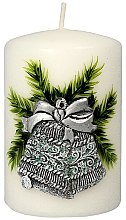 Kup Świeca dekoracyjna Srebrno-turkusowy świąteczny dzwonek, 7 x 10 cm - Artman Christmas Bell Candle 
