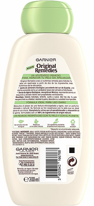Szampon do włosów Mleko migdałowe - Garnier Original Remedies Almond Milk Shampoo — Zdjęcie N2
