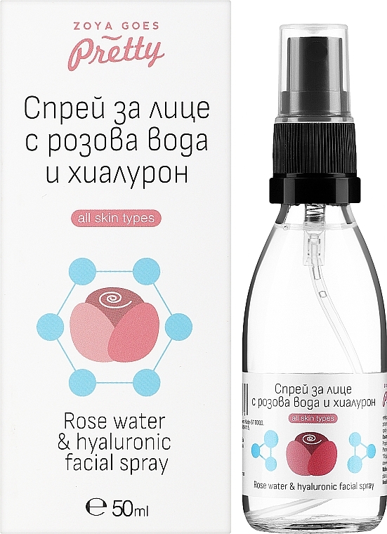 WYPRZEDAŻ Odświeżający spray do twarzy z wodą różaną i hialuronem - Zoya Goes Rose Water & Hyaluronic Facial Spray * — Zdjęcie N2