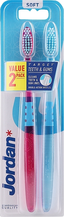 Miękkie szczoteczki do zębów, rózowa + błękitna - Jordan Target Teeth & Gums Soft — Zdjęcie N10