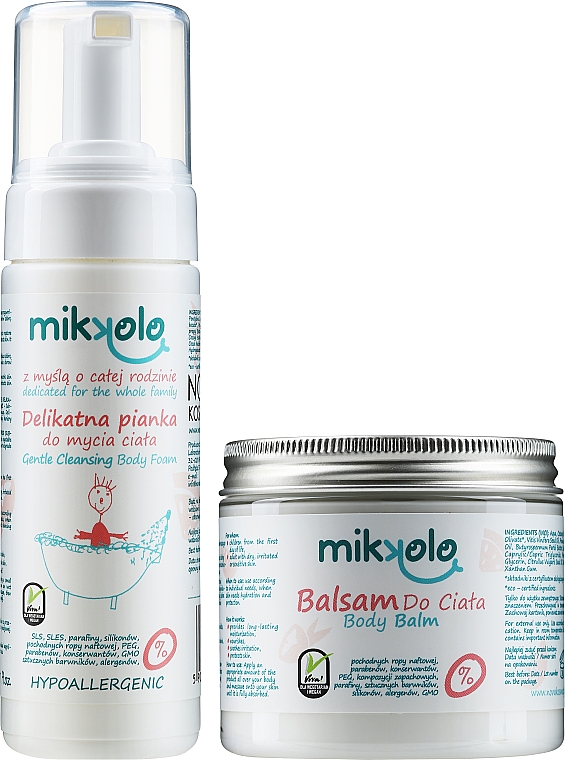 Zestaw z białym misiem - Nova Kosmetyki Mikkolo Carefree Coconut Set (b/balm/200ml + b/foam/150ml + toy/1pc) — Zdjęcie N1