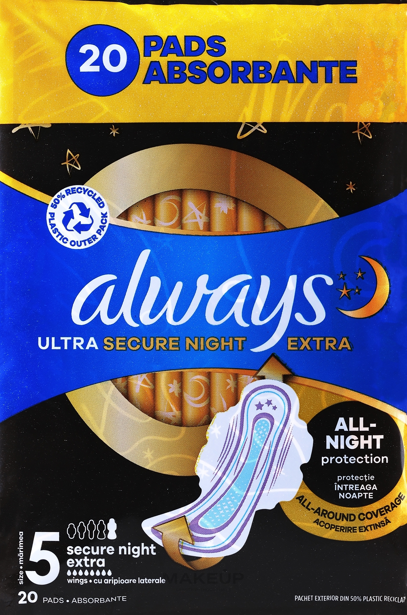 Podpaski higieniczne, rozmiar 5, 20 sztuk - Always Ultra Secure Night Extra — Zdjęcie 20 szt.