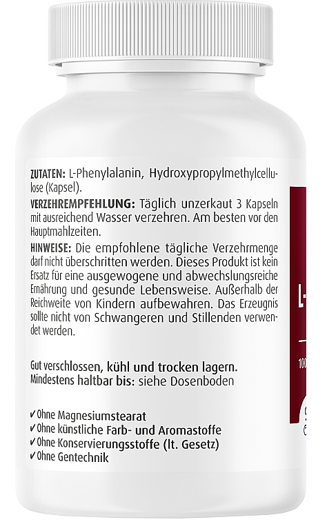 Suplement diety L-fenyloalanina, 500 mg - ZeinPharma — Zdjęcie N2