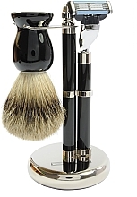 Zestaw do golenia - Golddachs Finest Badger, Mach3 Black Chrom (sh/brush + razor + stand) — Zdjęcie N1