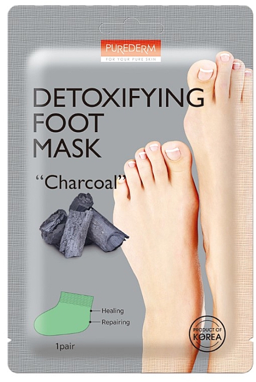 Oczyszczająca maseczka do stóp z węglem - Purderm Detoxifying Foot Mask "Charcoal" — Zdjęcie N1