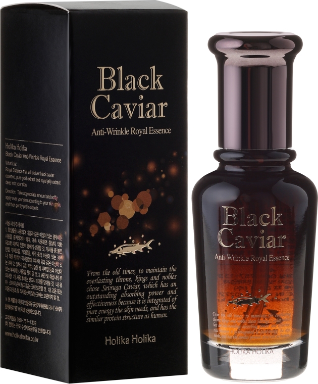 Esencja do twarzy z ekstraktem z czarnego kawioru - Holika Holika Black Caviar Anti-Wrinkle Royal Essence