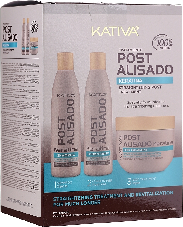 PRZECENA! Zestaw - Kativa Straightening Post Treatment Keratin (shm 250 ml + cond 250 ml + mask 250 ml) * — Zdjęcie N1