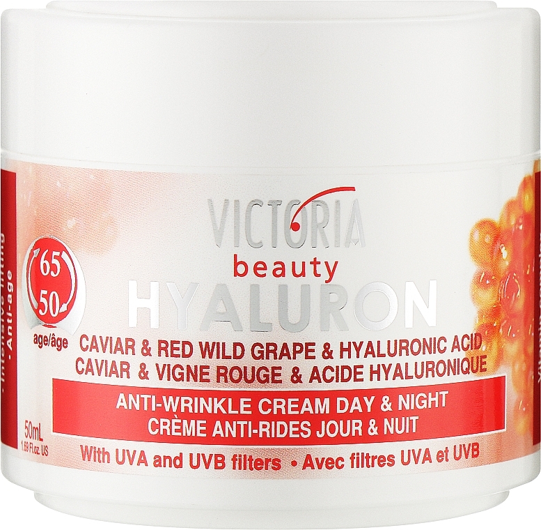 Krem do twarzy z kawiorem i czerwonymi dzikimi winogronami - Victoria Beauty Hyaluron Anti-Wrinkle Cream 50-65 Age — Zdjęcie N1