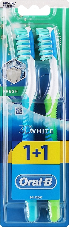 Szczoteczki do zębów, 40 średnia twardość, zielona + niebieska - Oral-B 3D White Fresh — Zdjęcie N1
