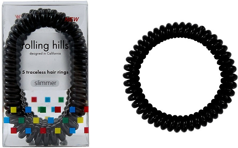 Gumki do włosów, czarne, 5 szt. - Rolling Hills 5 Traceless Hair Rings Slimmer Black — Zdjęcie N1