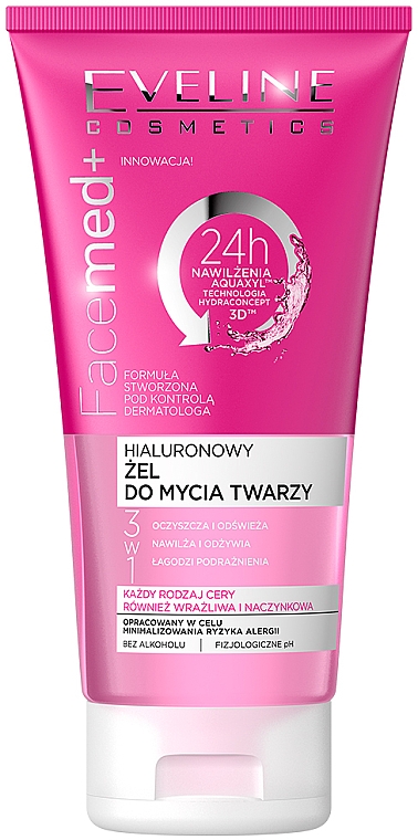 Hialuronowy żel do mycia twarzy 3 w 1 - Eveline Cosmetics Facemed+