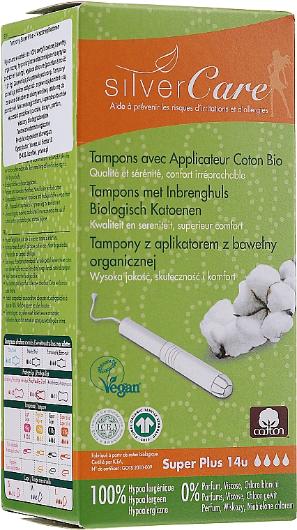 Tampony z bawełny organicznej, Super Plus, 14szt - Masmi Silver Care — Zdjęcie N1