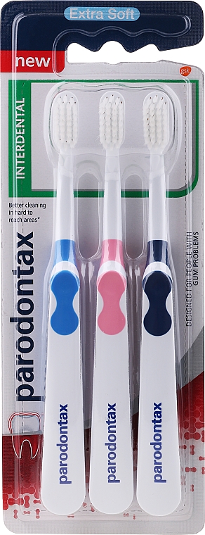 Zestaw szczoteczek do zębów, ekstra miękkie, niebieski+różowy+granatowy - Parodontax Interdental Extra Soft  — Zdjęcie N1