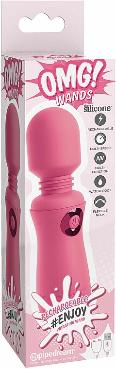 Wibrator, różowy - PipeDream OMG! Wands #Enjoy Rechargeable Vibrating Wand Pink — Zdjęcie N1