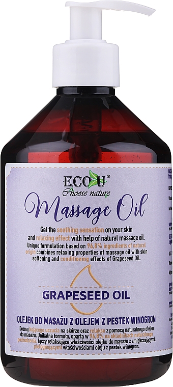 Olejek do masażu z olejem z pestek winogron - Eco U — Zdjęcie N1