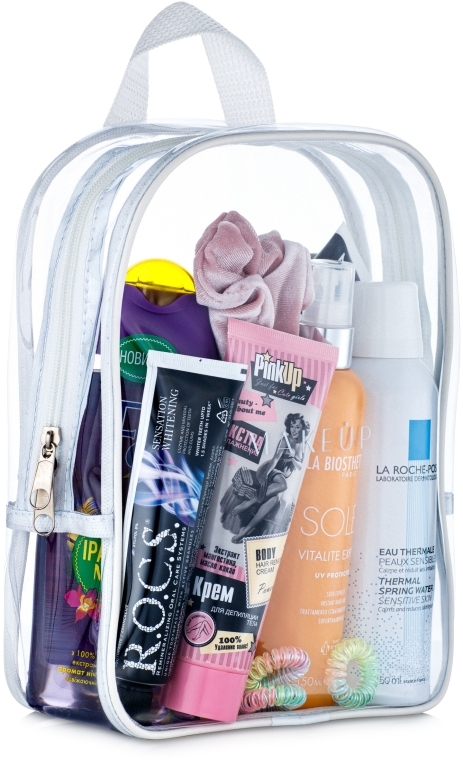 Przezroczysta kosmetyczka Beauty Bag, biała (20 x 25 x 8 cm, bez zawartości) - MAKEUP — Zdjęcie N3