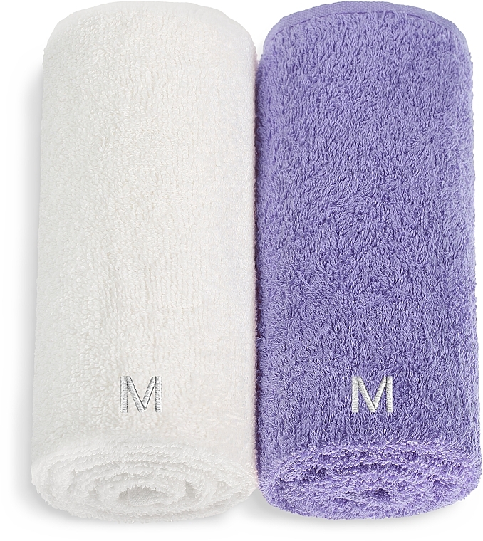 Zestaw ręczników do twarzy, biały i fioletowy Twins - MAKEUP Face Towel Set Purple + White